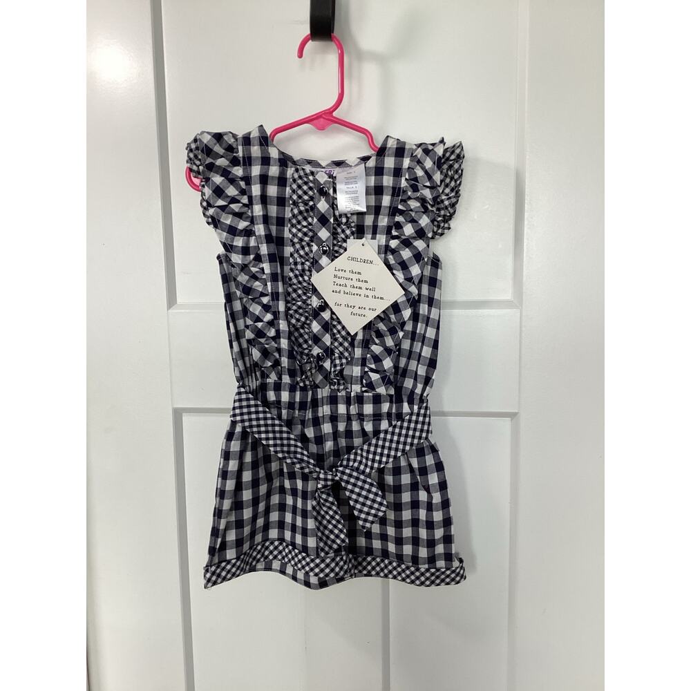 Blueberi Gingham plaid Ruffle Sleeve Romper - Toddler Size 3 - NWT
